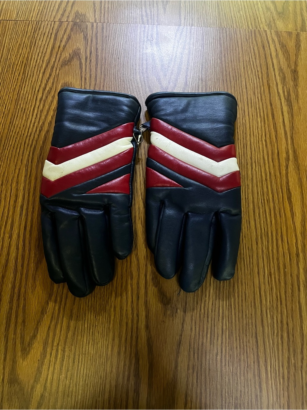 Sears vintage Blue Vinyl Gloves with Red and White Chevron Accent